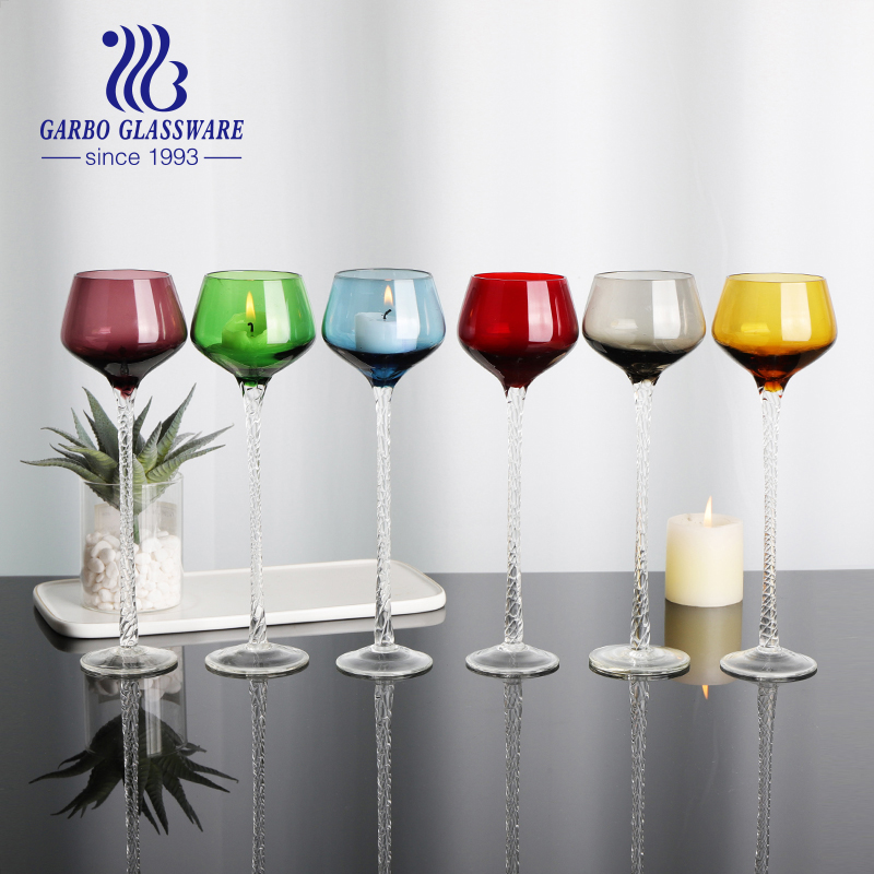 Garbo Mini Color Glass Tealight Holder with Wire Wrapped Long Stem Glass Goblet Candle Holder
