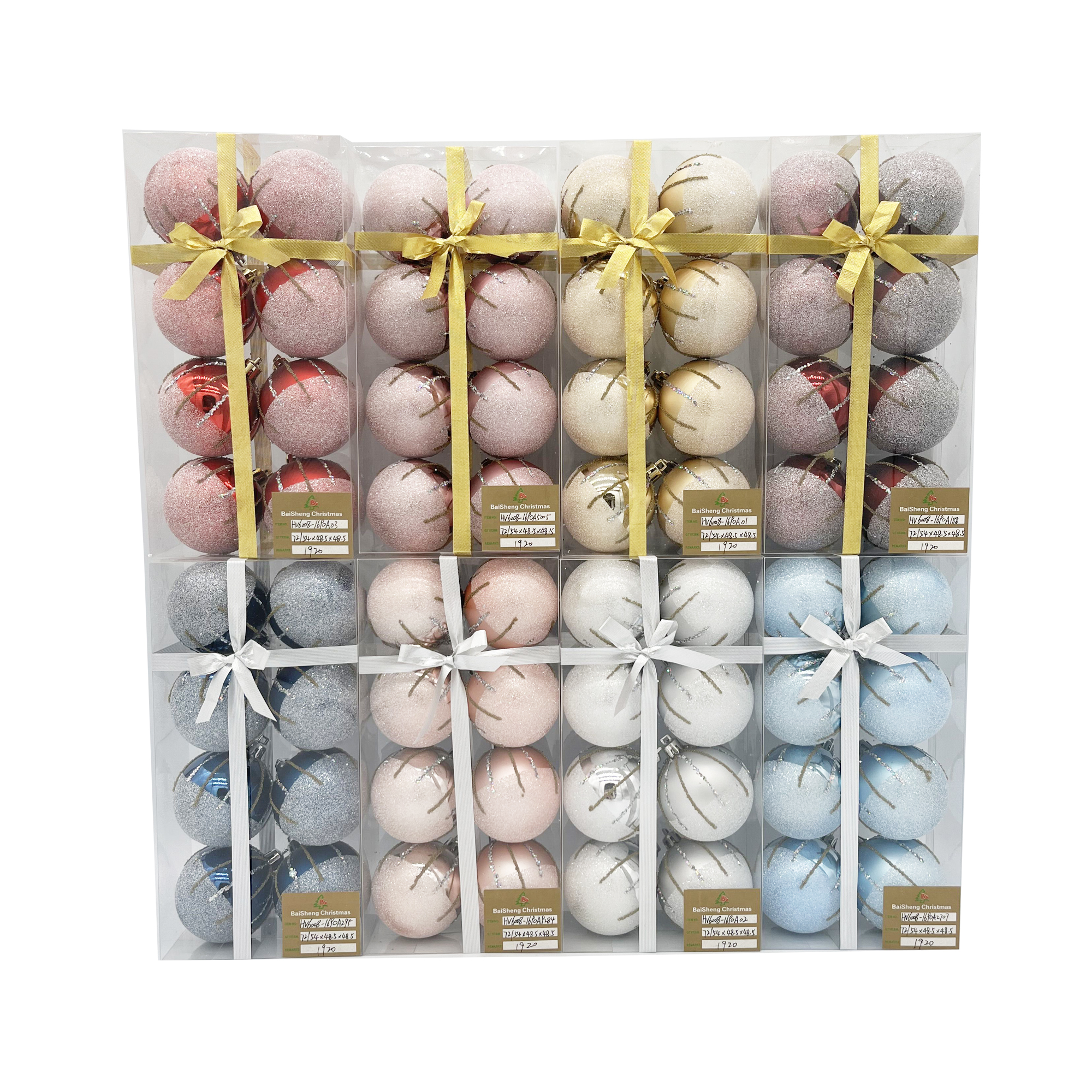 6cm Painted Christmas Balls, 8pcs In PVC Box With Ribbon