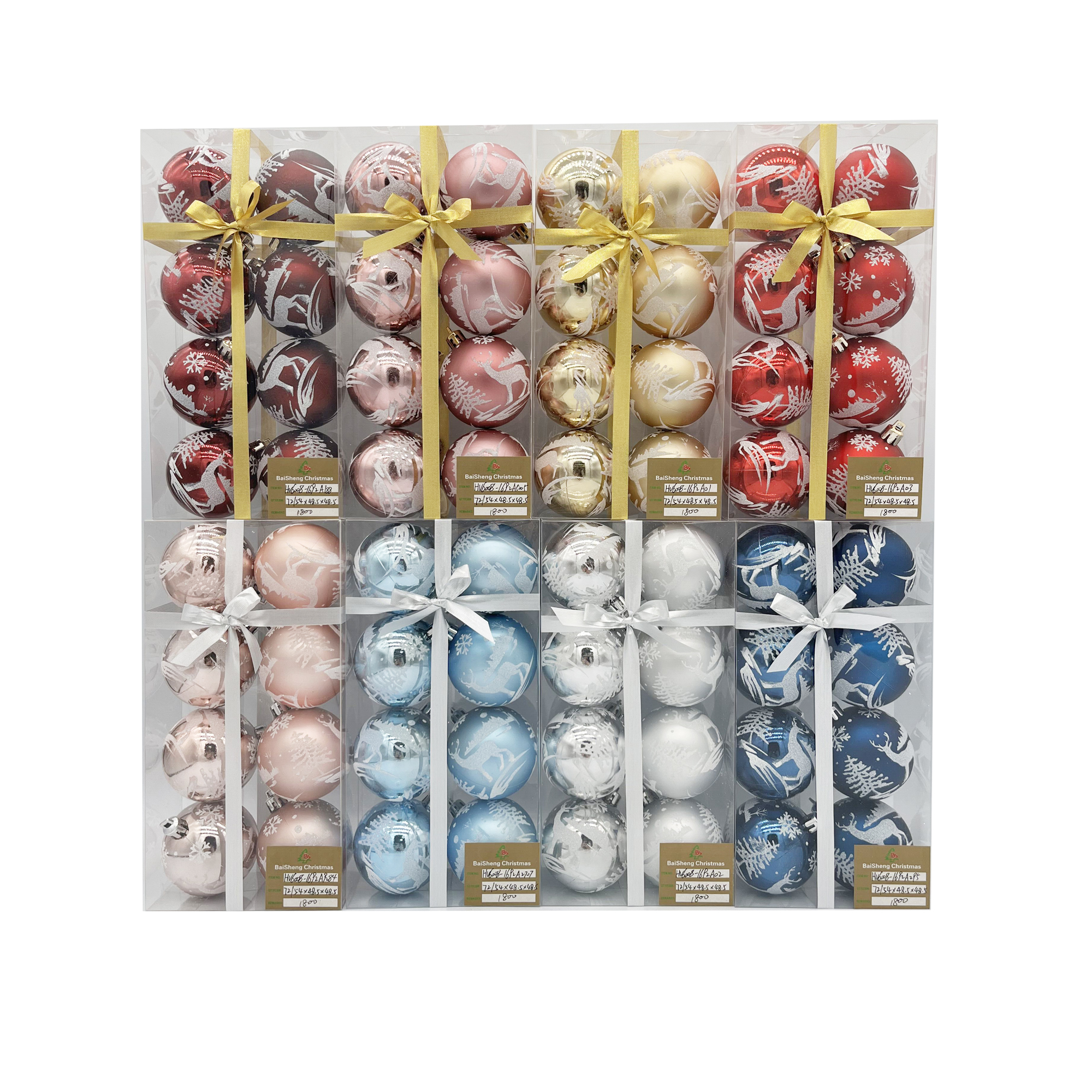 6cm Painted Christmas Balls, 8pcs In PVC Box With Ribbon