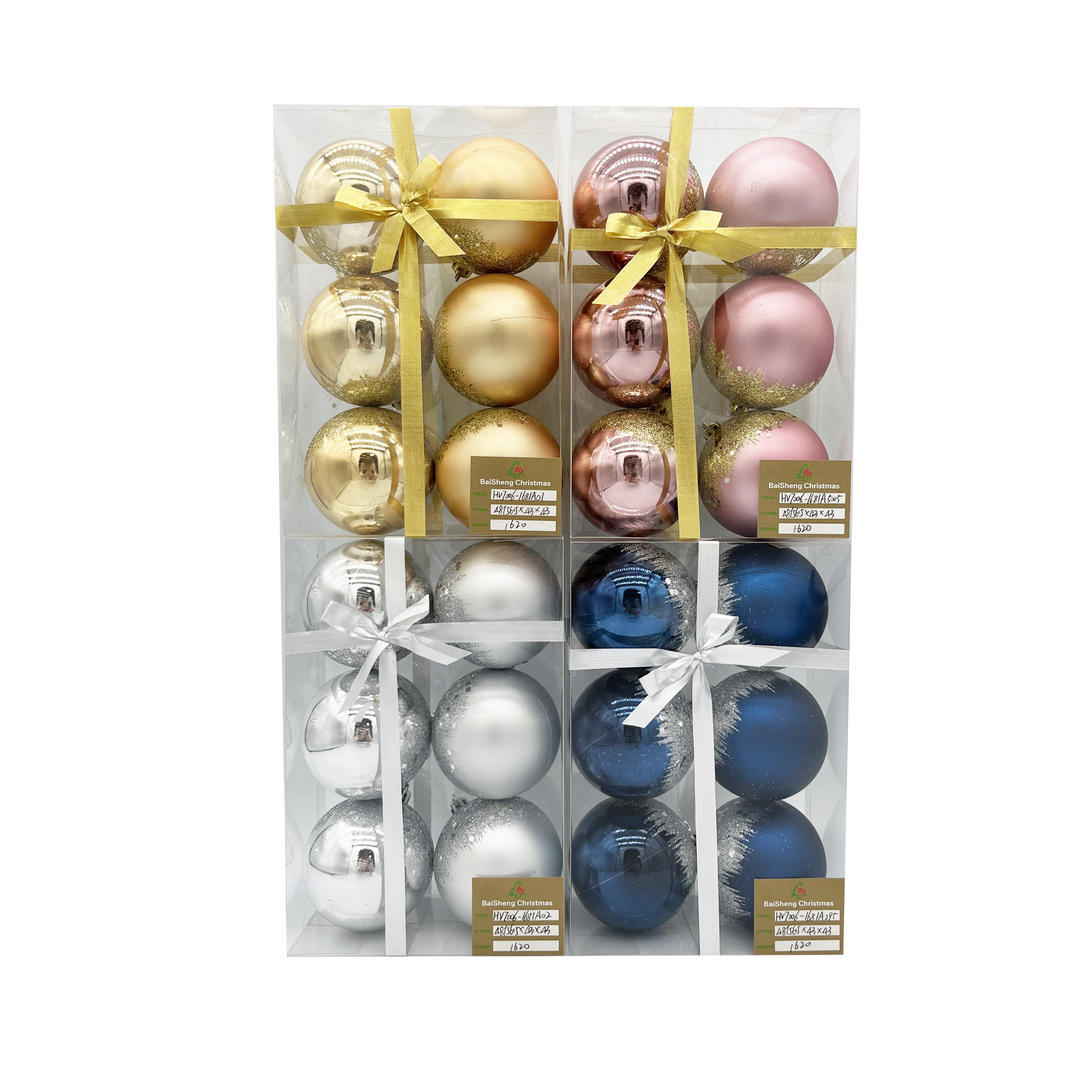 7cm Painted Christmas Balls, 6pcs In PVC Box With Ribbon