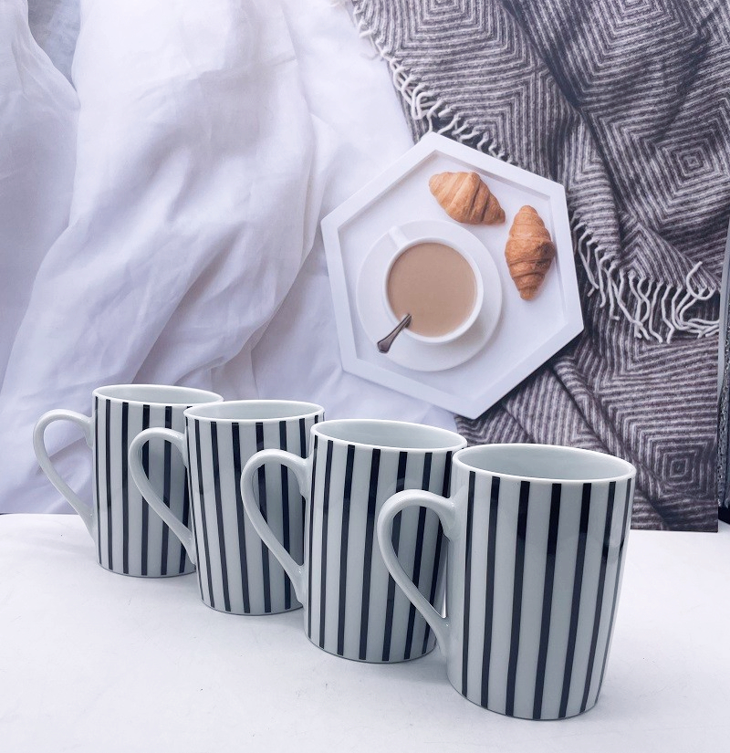 4pcs ceramic cup/stripe decalled porcelain/