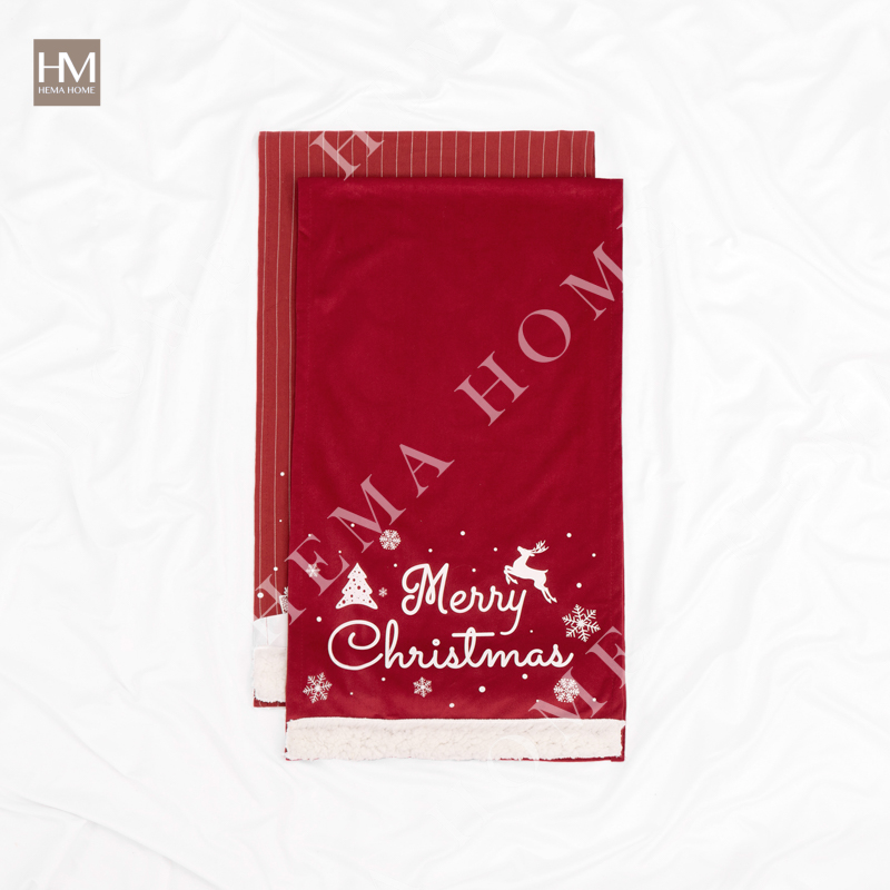 Transfer Printt Christmas Pattern with Sherpa Table Runner