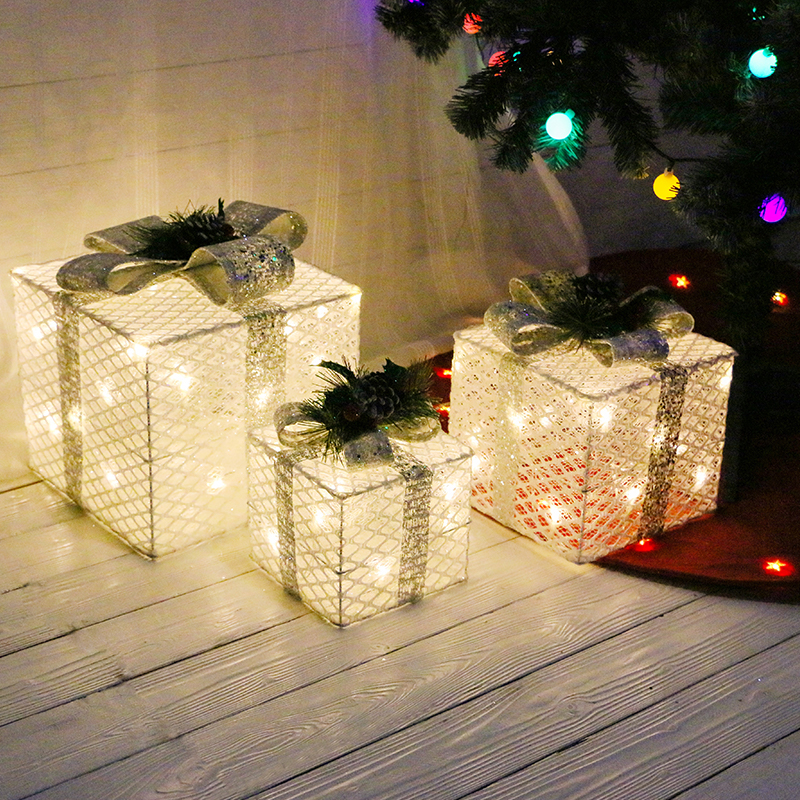 48L warm LED white wool gauze cover three gift box+silver bow (detachable)