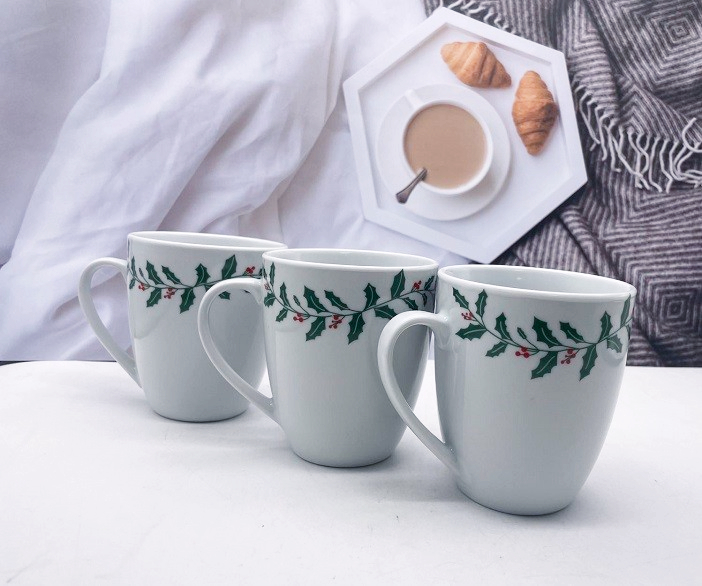 4pcs ceramic cup/leaves printed porcelain