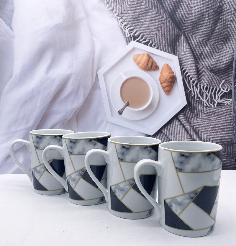 4pcs ceramic cup/golden line printed porcelain