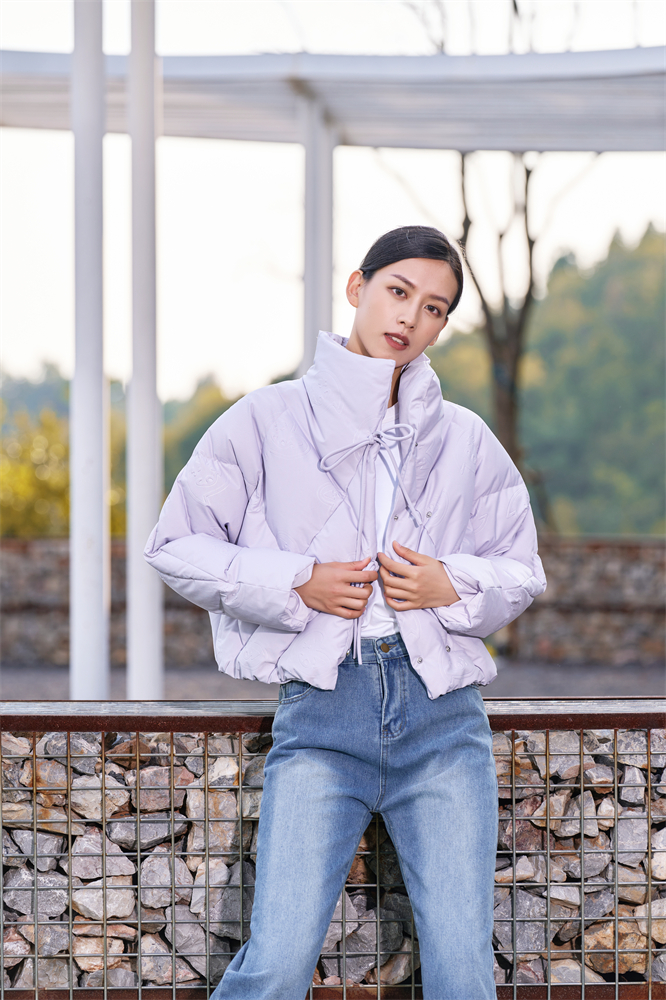 Lavender short double-breasted down jacket