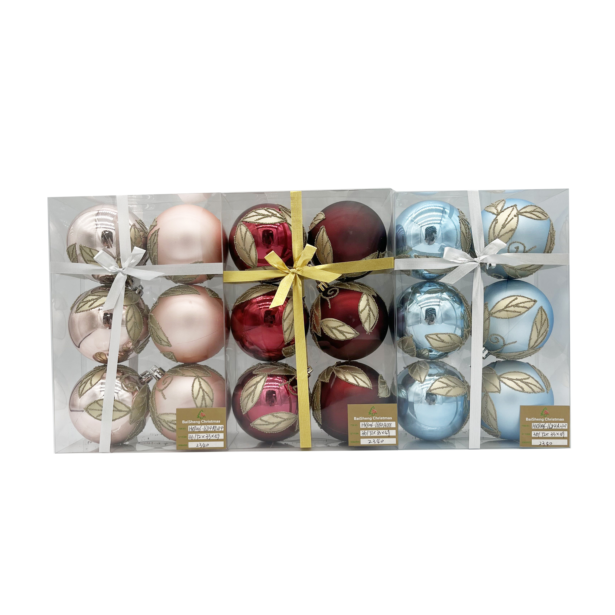 8cm Painted Christmas Balls, 6pcs In PVC Box With Ribbon