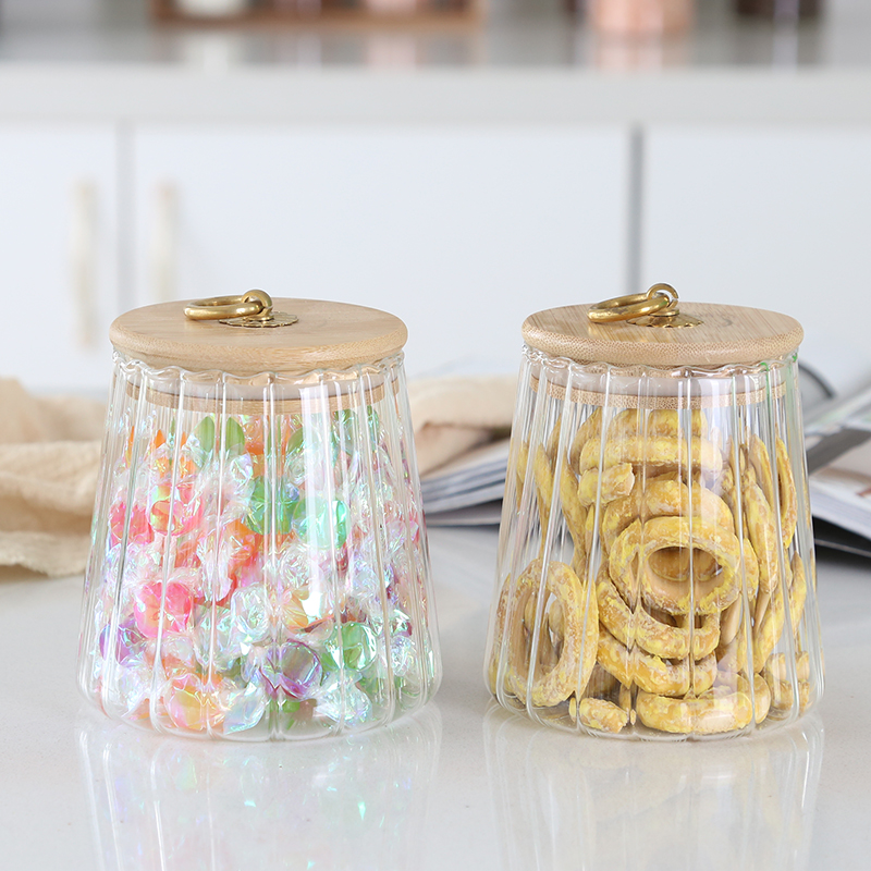 borosilicate glass canister with bamboo lid， glass jar， glass canister