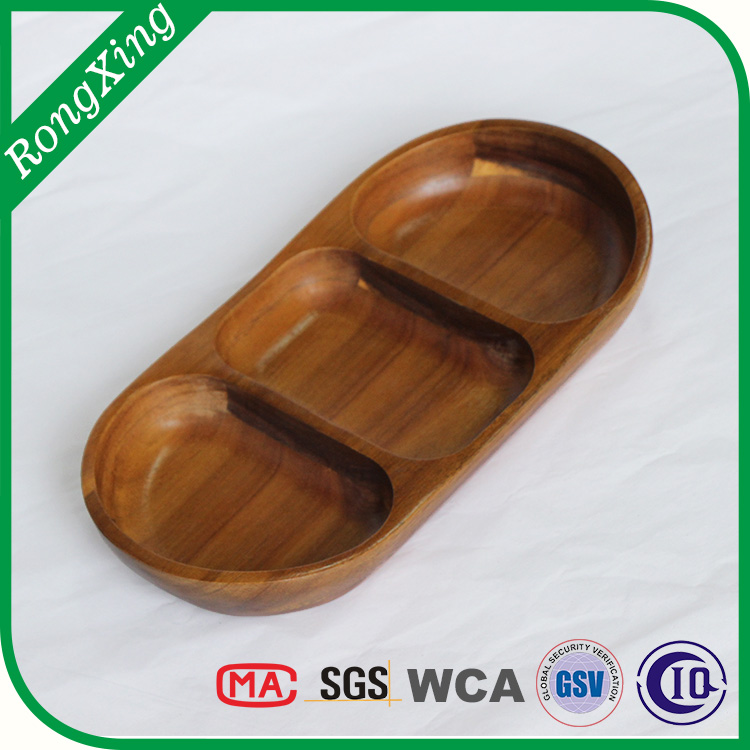 acacia wood 3 SECTION TRAY,snacks dish
