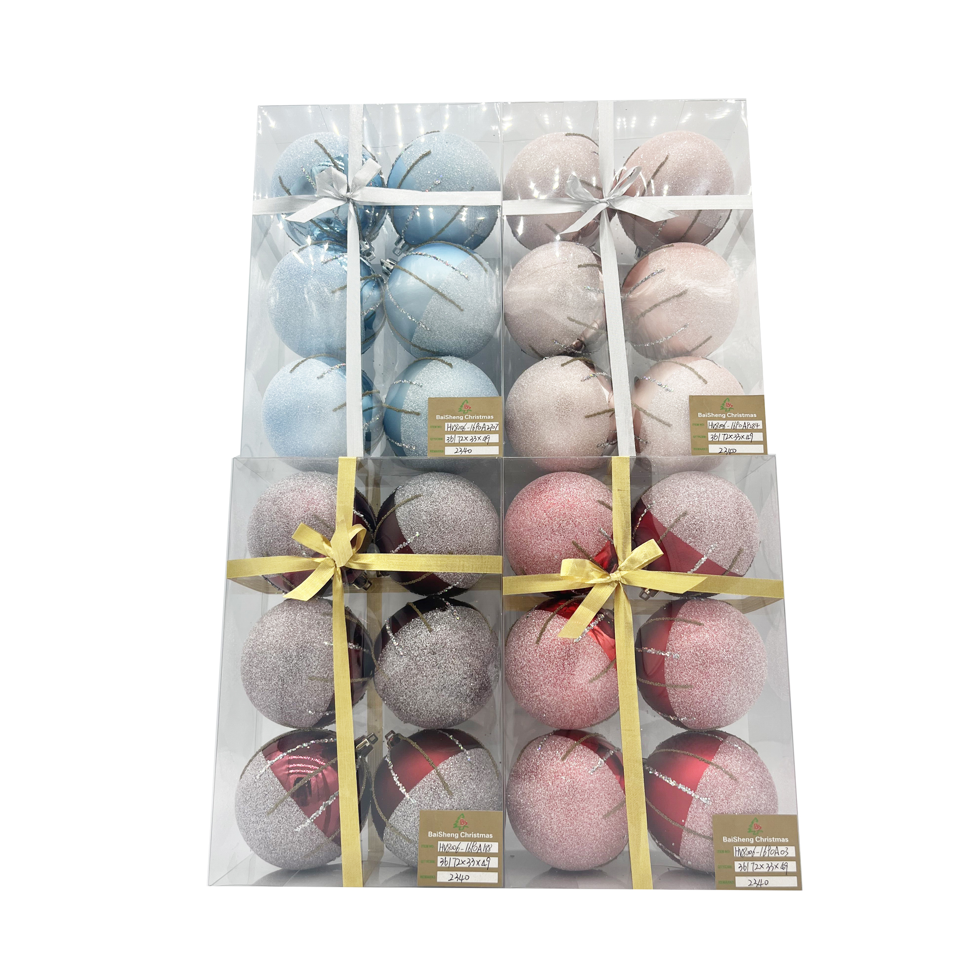 8cm Painted Christmas Balls, 6pcs In PVC Box With Ribbon