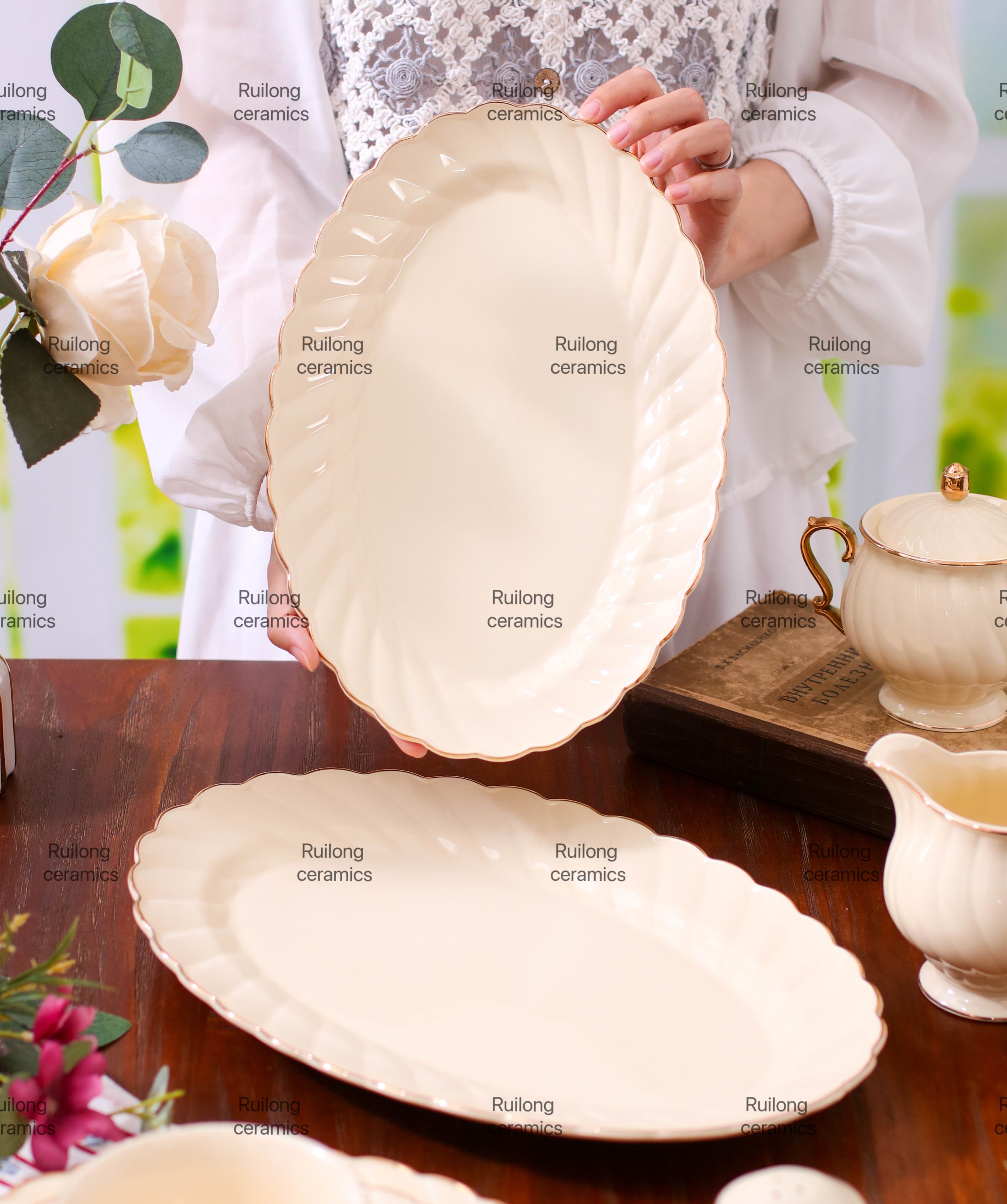 1.4 Oval plate for Autumn color chrysanthemum pattern sunshine youth breath porcelain series