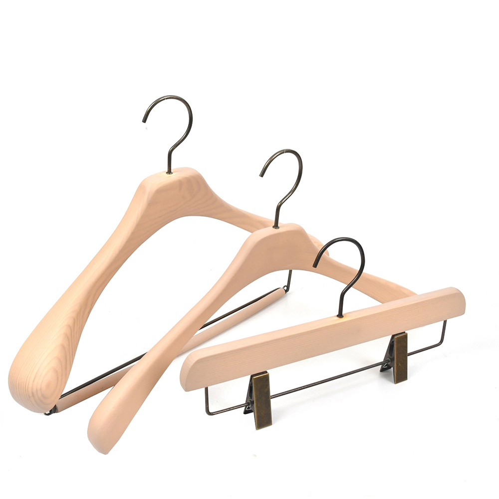 Personalized Branded Natural Clear Wood Grain Wood Coat Hangers Set
