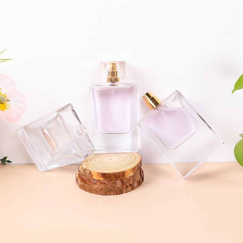50ml suqare thickened bottom clear perfume glass bottle with crimp neck