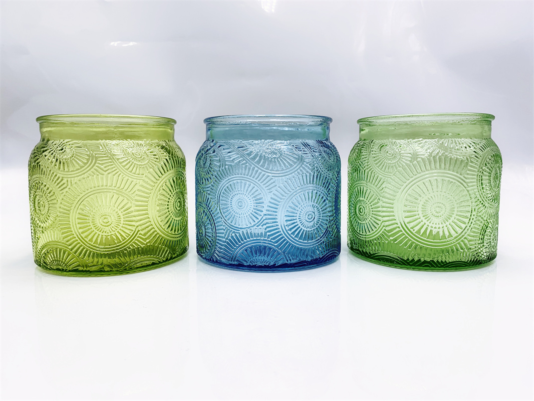 Hot sale colorful sunflower pattern design candle jar home decoration