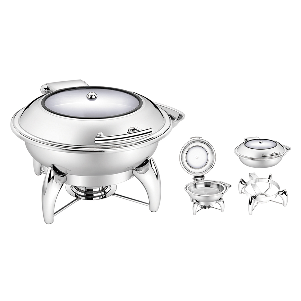 Stainless Steel Visible Round Shaped Chafing Dish W/ Soft Close Cover