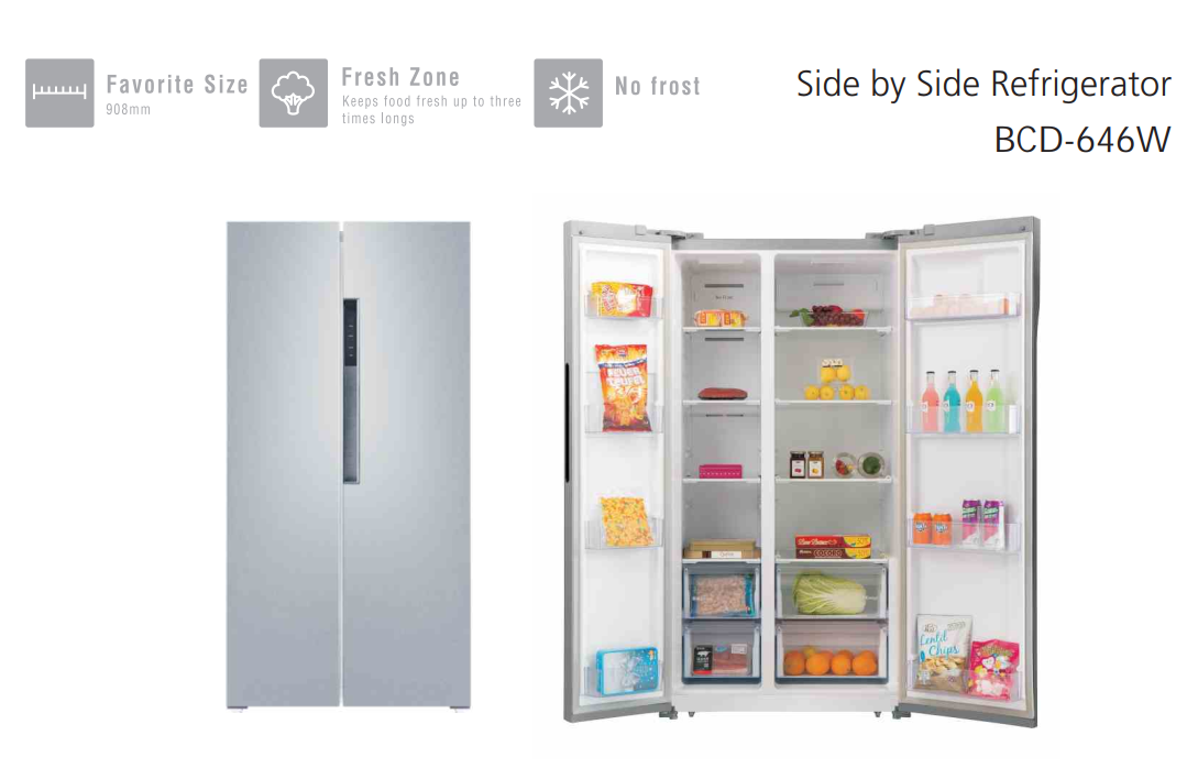 Bcd-646W No Frost Free Refrigerator Side by Side Big Refrigerator 646L