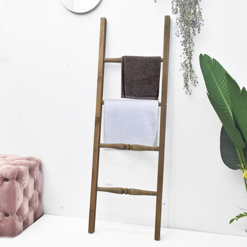 Wholesale Customized Farmhouse Rustic WoodBlanket Ladder 4ft Wall Leaning Ladder Shelf Wood Ladder