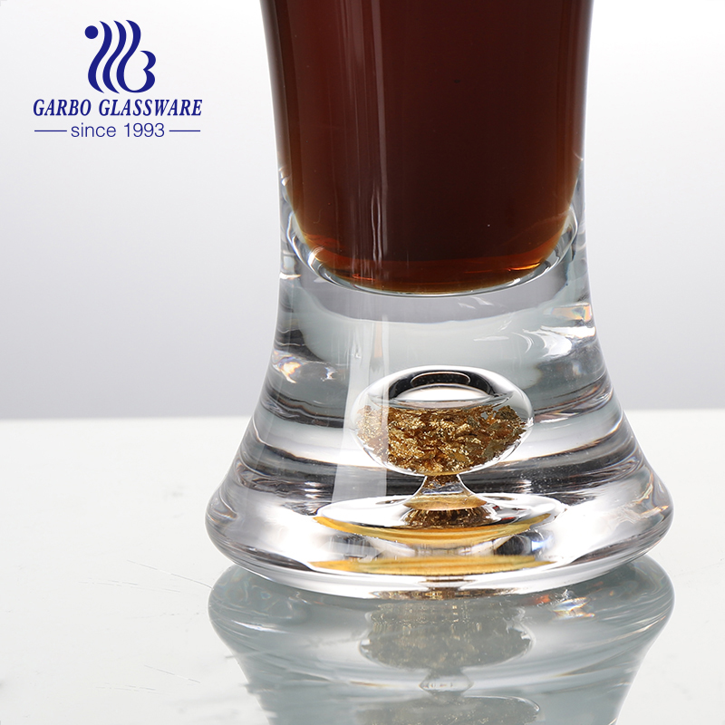 High ball glass cup with thick bottom and gold foil decor