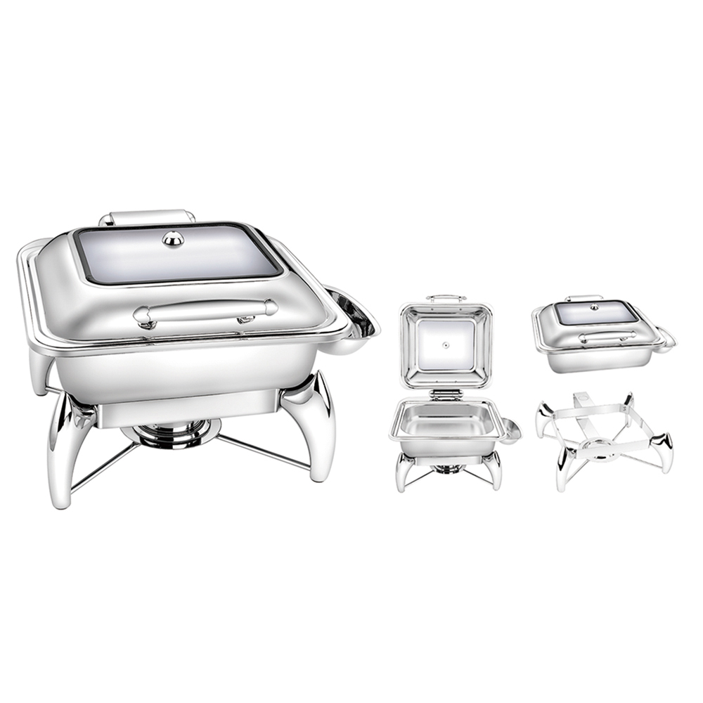 Stainless Steel Visible Square Chafing Dish W/ Soft/Auto Close Cover
