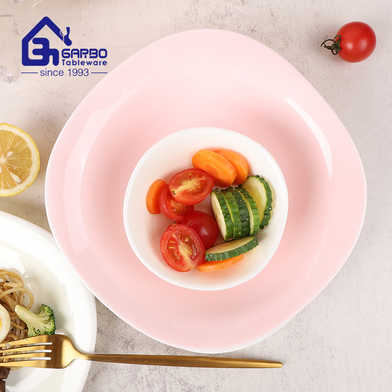 Customize spray colored white opal glass deep plate heat resistant 10.5inch soup plate