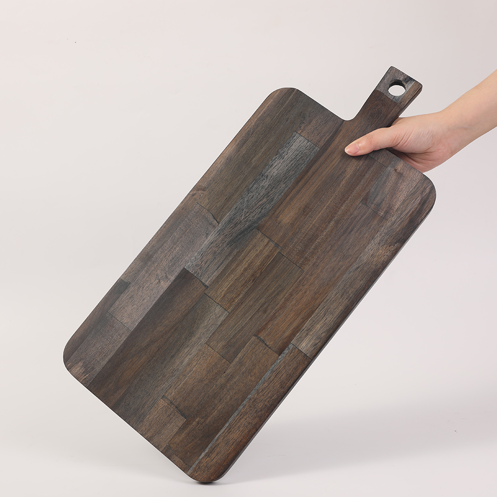 acacia wood distressed rectangle cutting board with handle