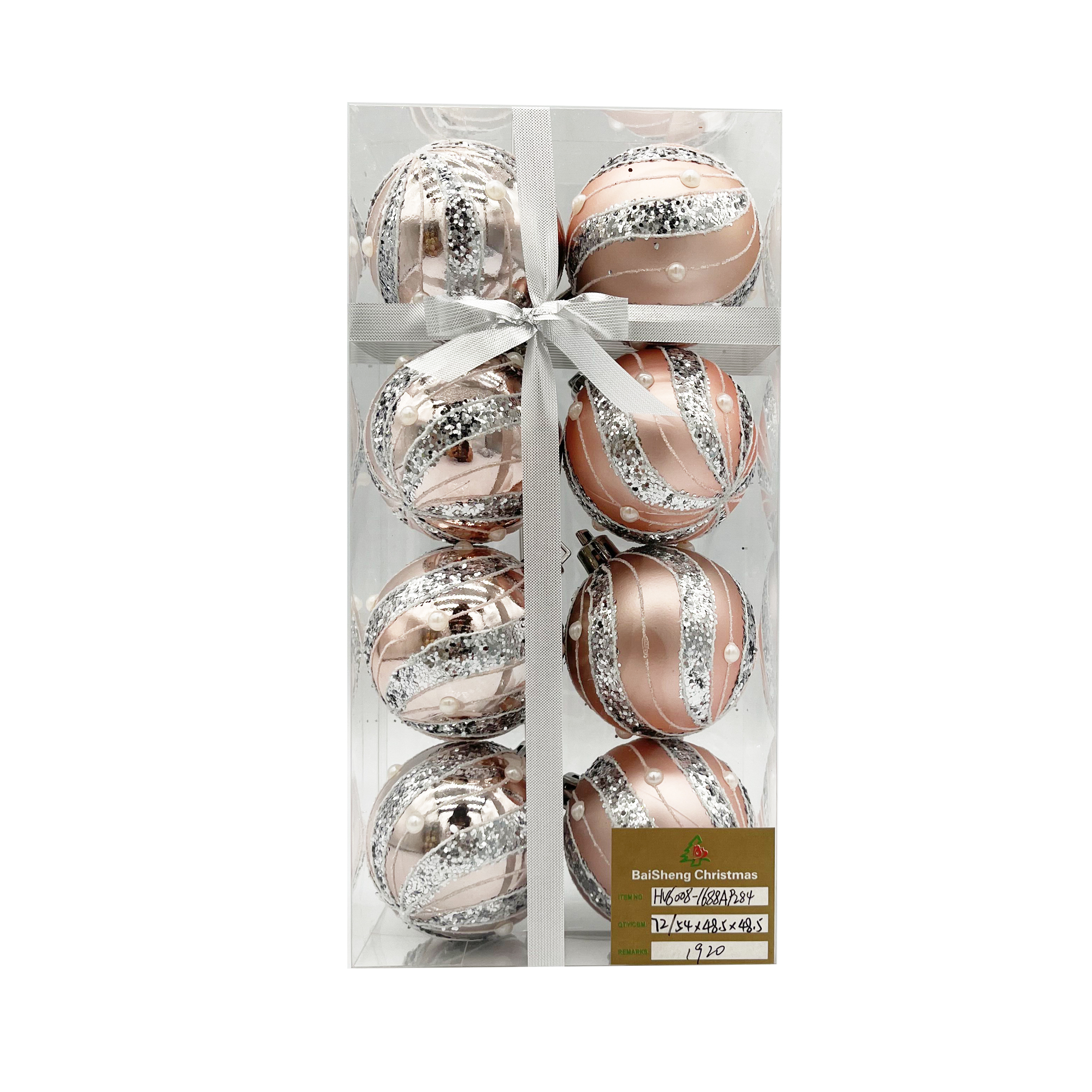6cm Painted Christmas Balls, 8pcs In PVC Box With Ribbon