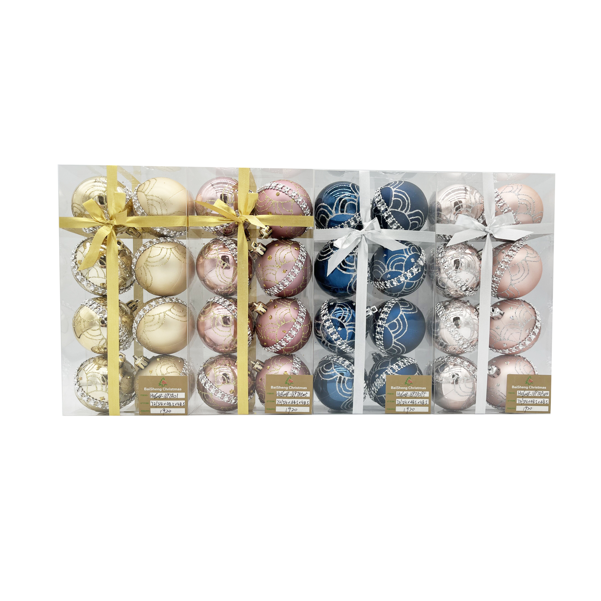 6cm Painted Christmas Balls, 8pcs In PVC Box With Ribbon