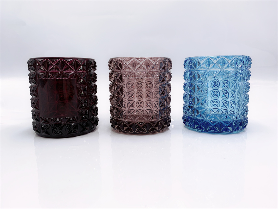 Unique colored embossed effect design lead-free candle jar