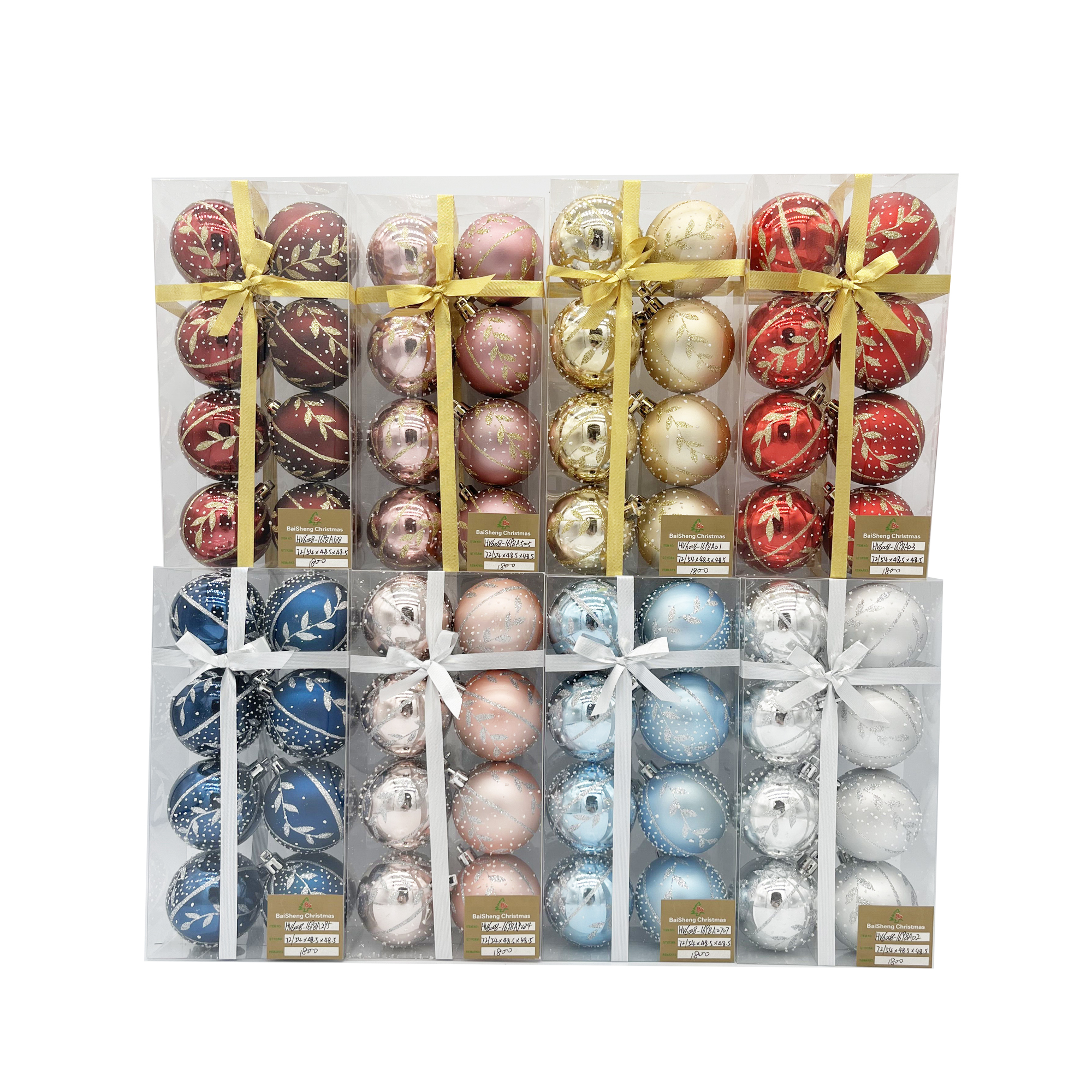 6cm Painted Christmas Balls, 8pcs In PVC Box With Ribbon