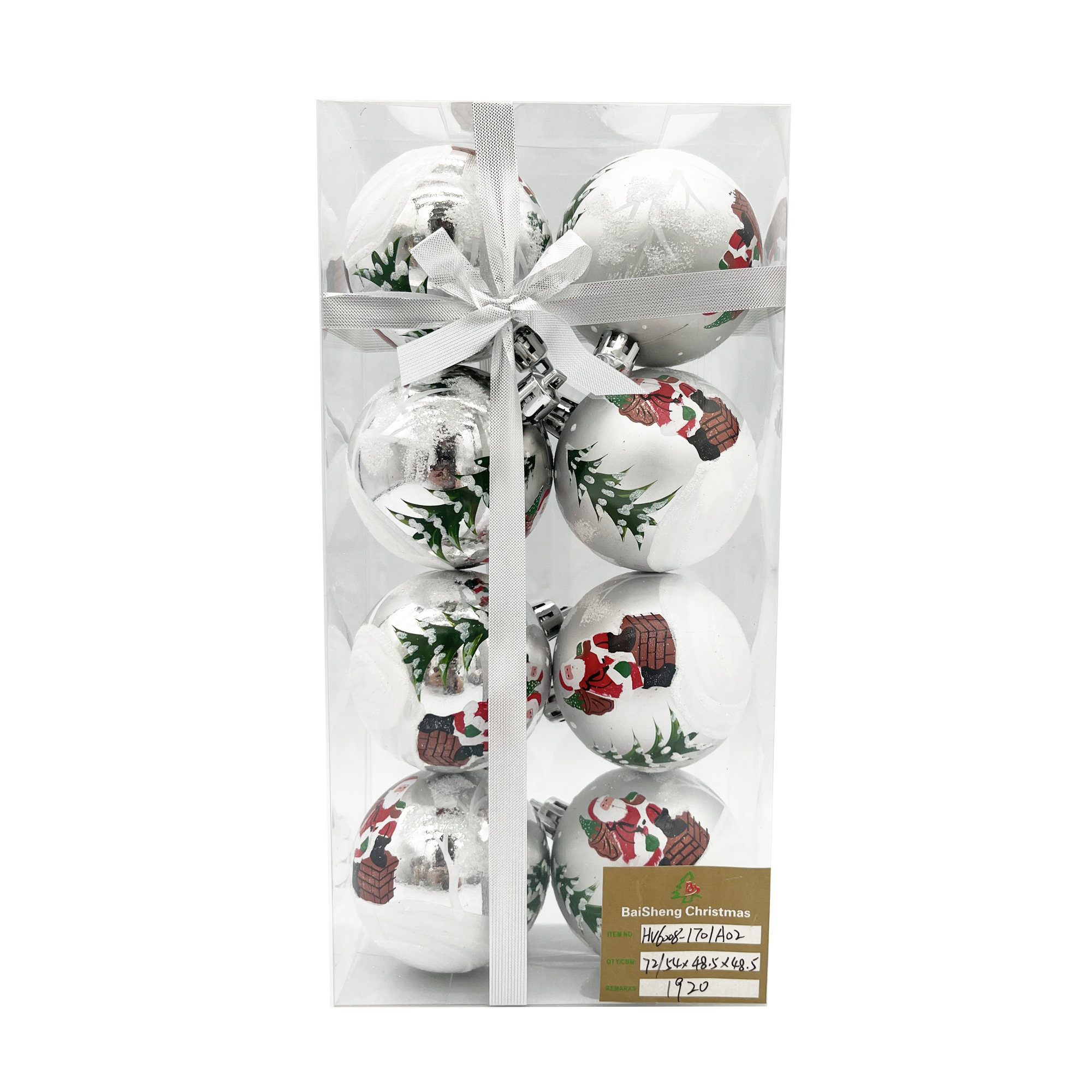 6cm Painted Christmas Balls, 8pcs In PVC Box With Ribbon