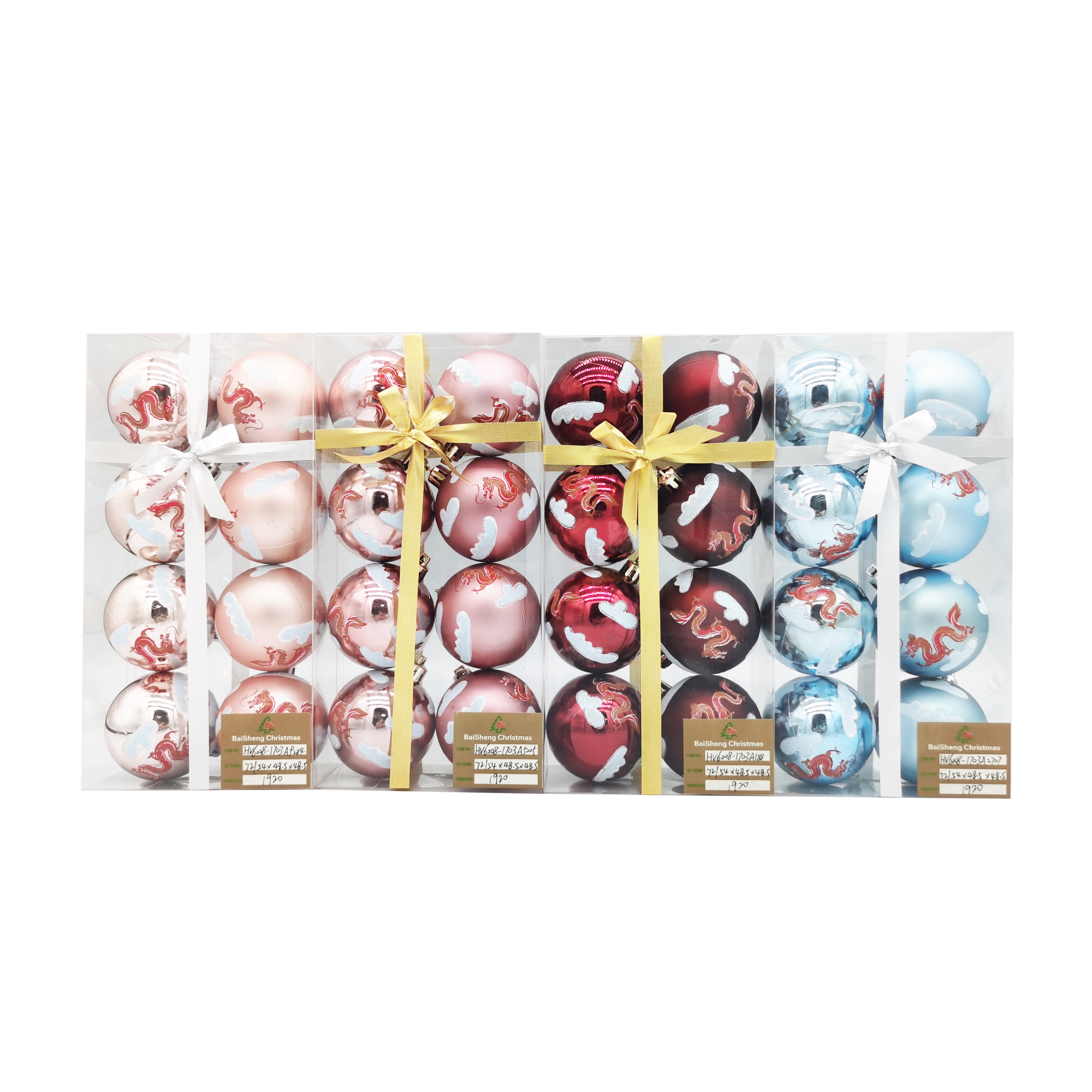 6cm Painted Christmas Balls, 8pcs In PVC Box With Ribbon