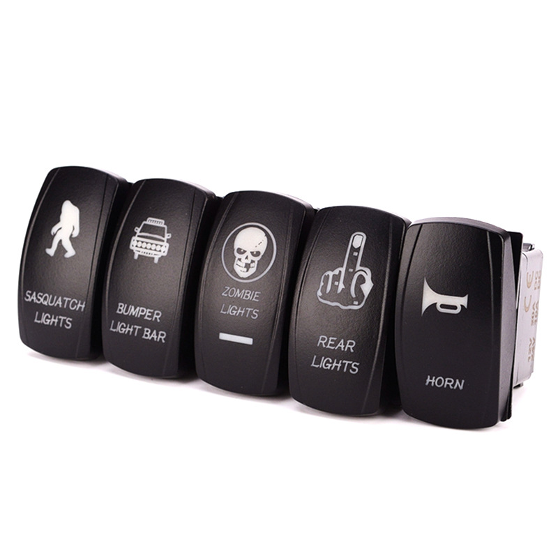 20A Customized Symbol 5 Pin ON-OFF Momentary Lighted Waterproof Rocker Auto Switch