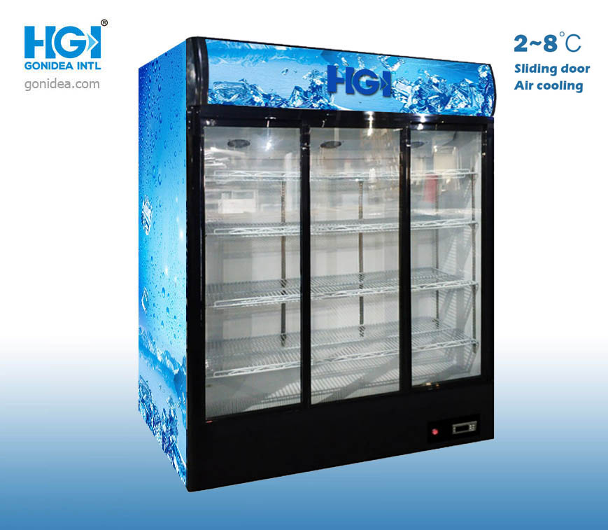 Sliding Door Commercial Big Capacity Vertical Display Beverage Cooler Upright Showcase 1000L