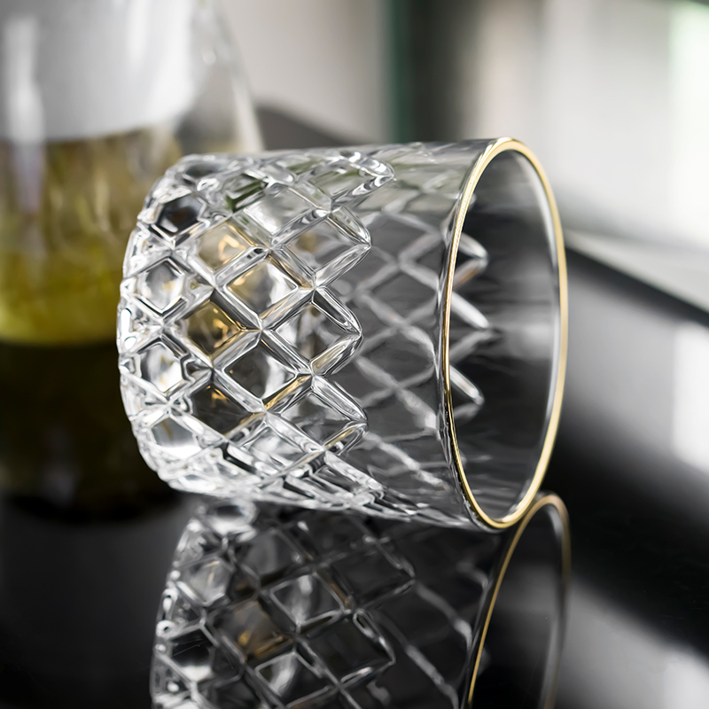 Gold Rim Whiskey Glass Crystal Whisky Cup Old Fashioned Glass Tumbler Wholesale Factory Custom