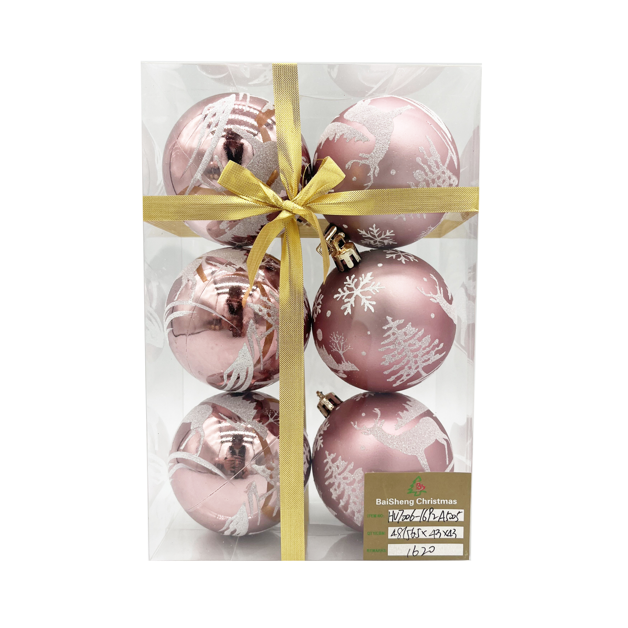 7cm Painted Christmas Balls, 6pcs In PVC Box With Ribbon