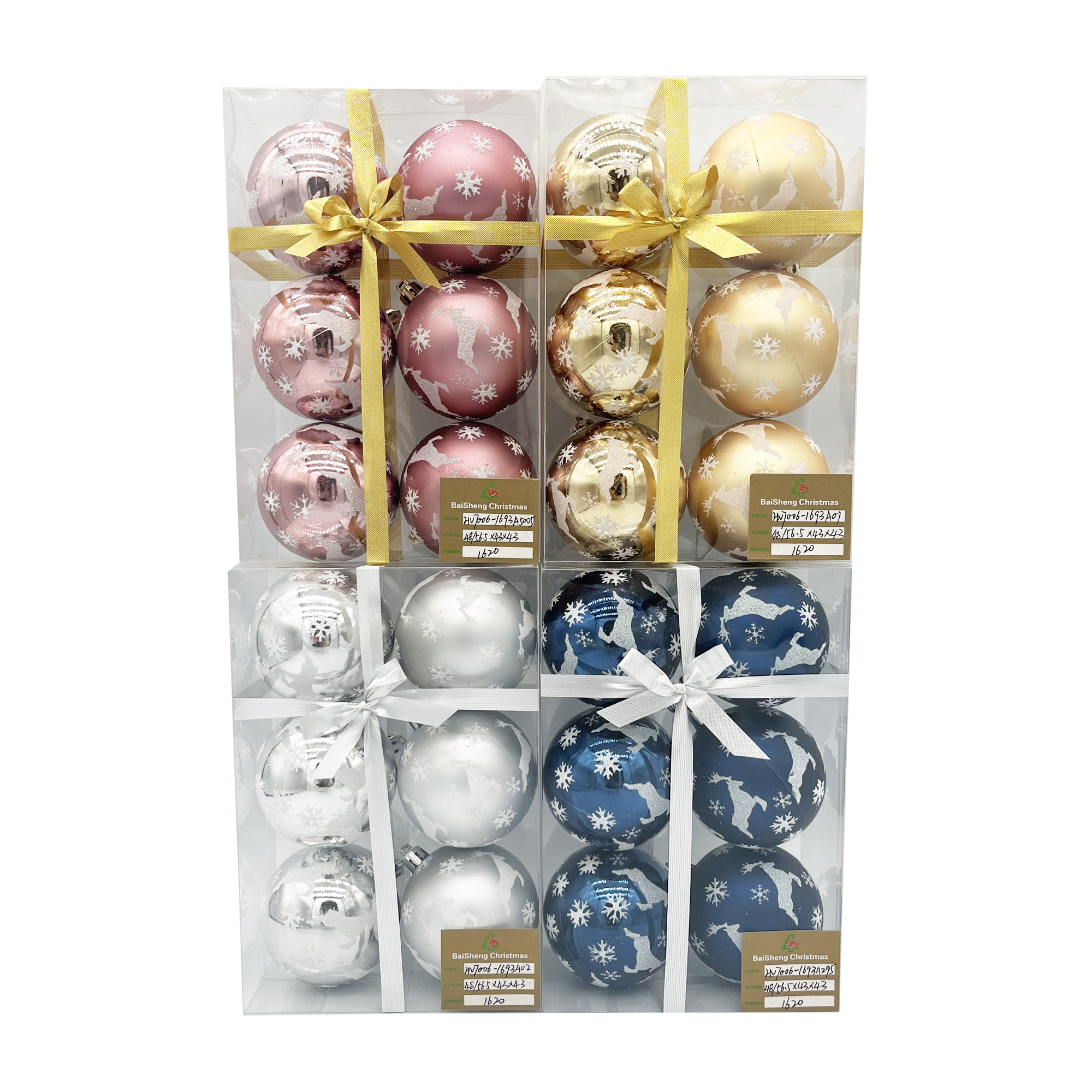 7cm Painted Christmas Balls, 6pcs In PVC Box With Ribbon