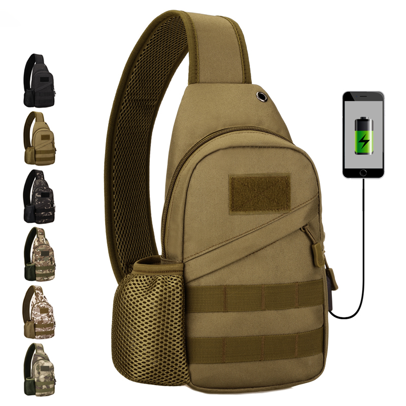 USB interface outdoor chest bag, military training chest bag, camping running walking chest bag