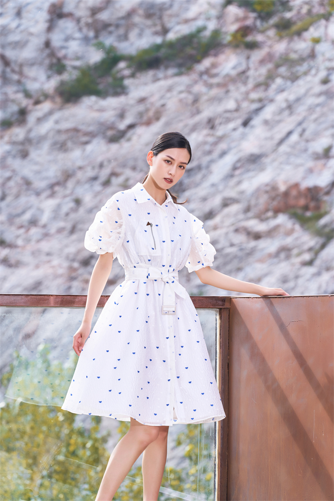 Love jacquard bubble sleeve dress