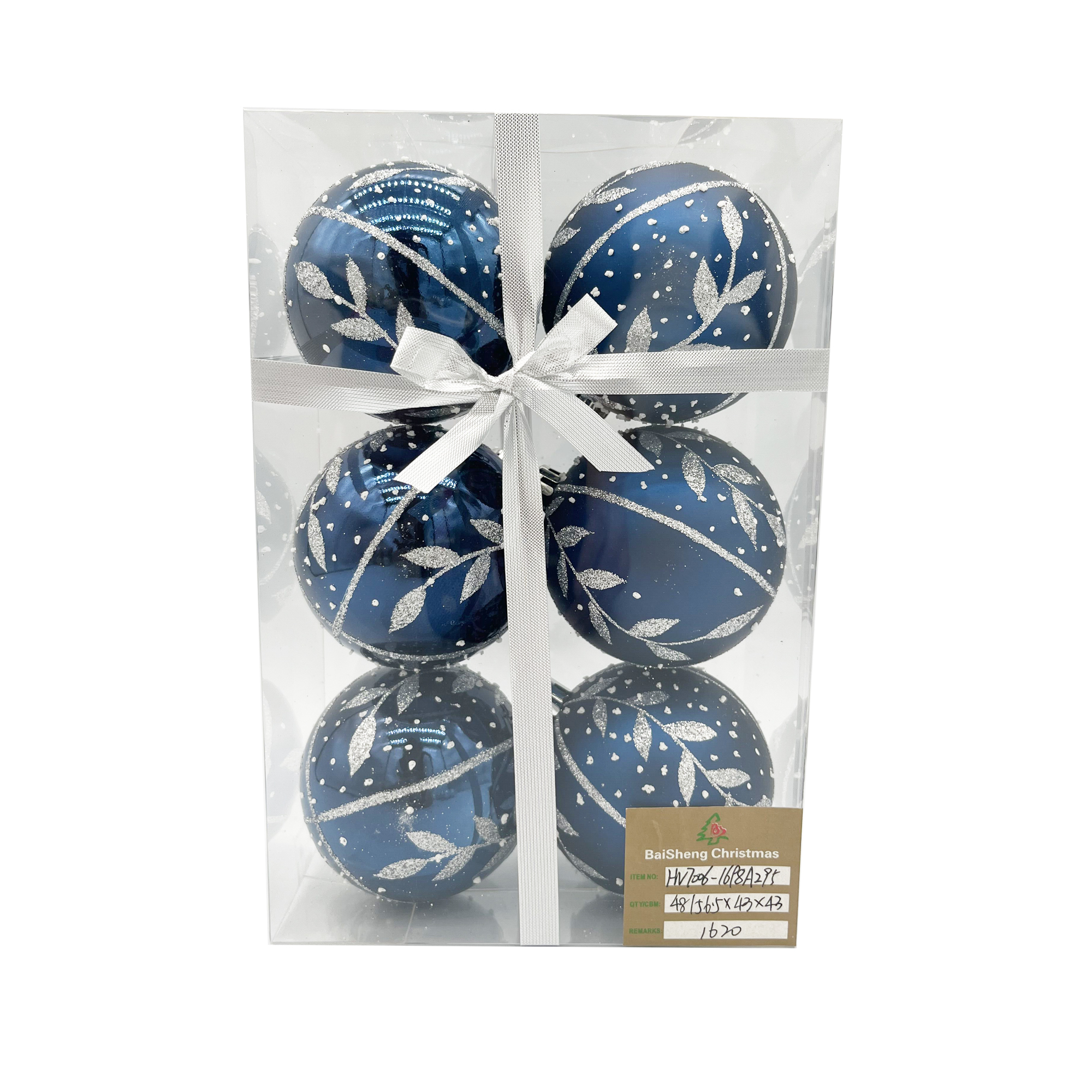 7cm Painted Christmas Balls, 6pcs In PVC Box With Ribbon