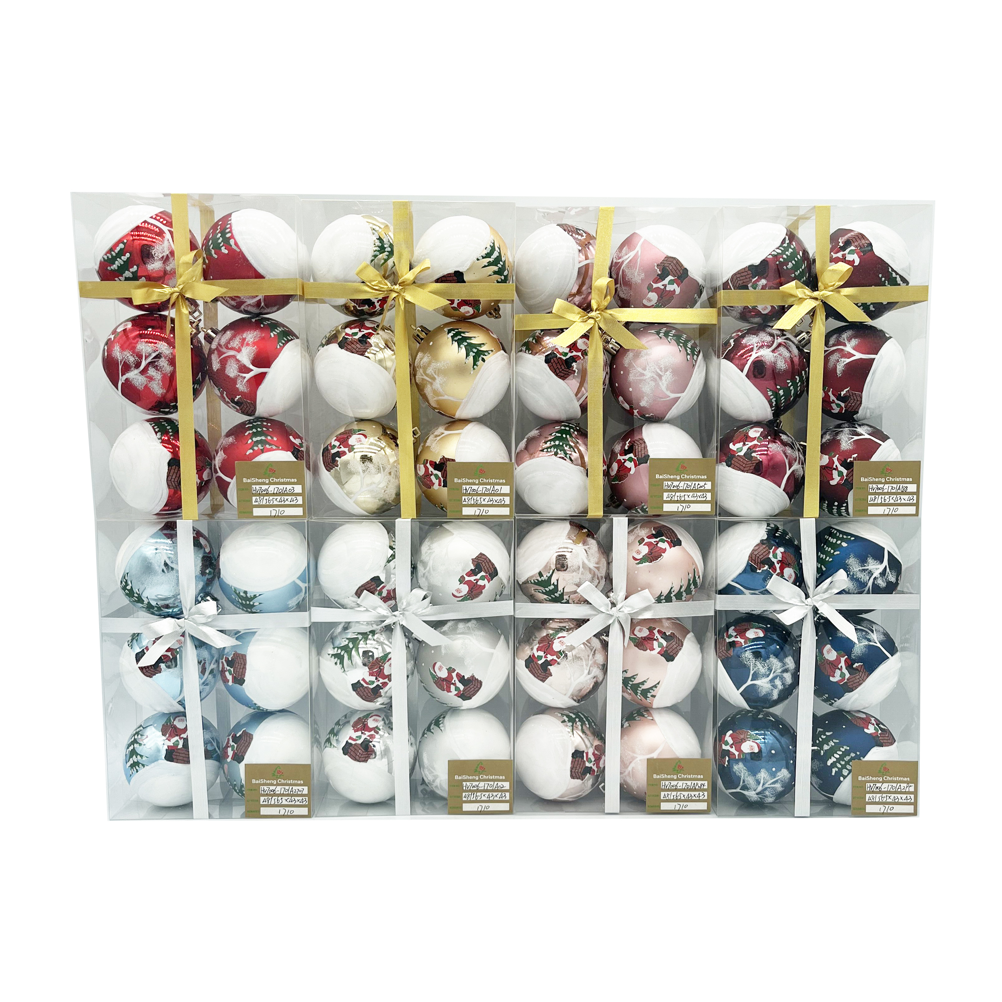 7cm Painted Christmas Balls, 6pcs In PVC Box With Ribbon