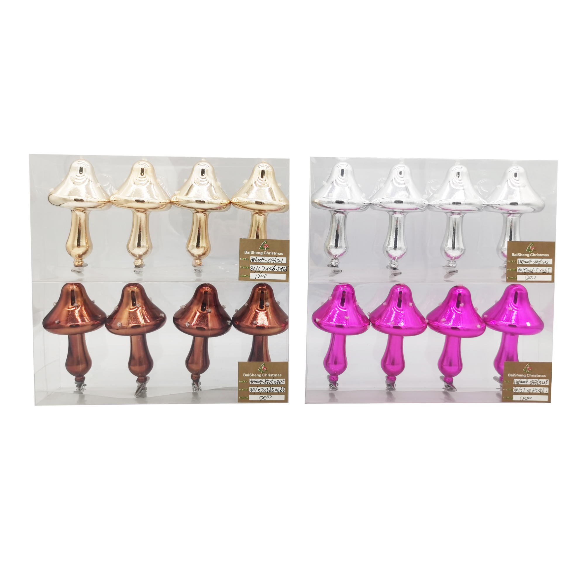 10cm Christmas Decorations Painted Mushroom ,4pcs In PVC Box