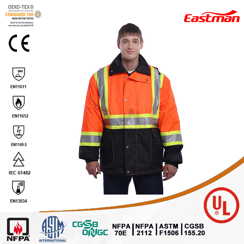 Men's high visibility waterproof windproof thermal jacket with reflective tape