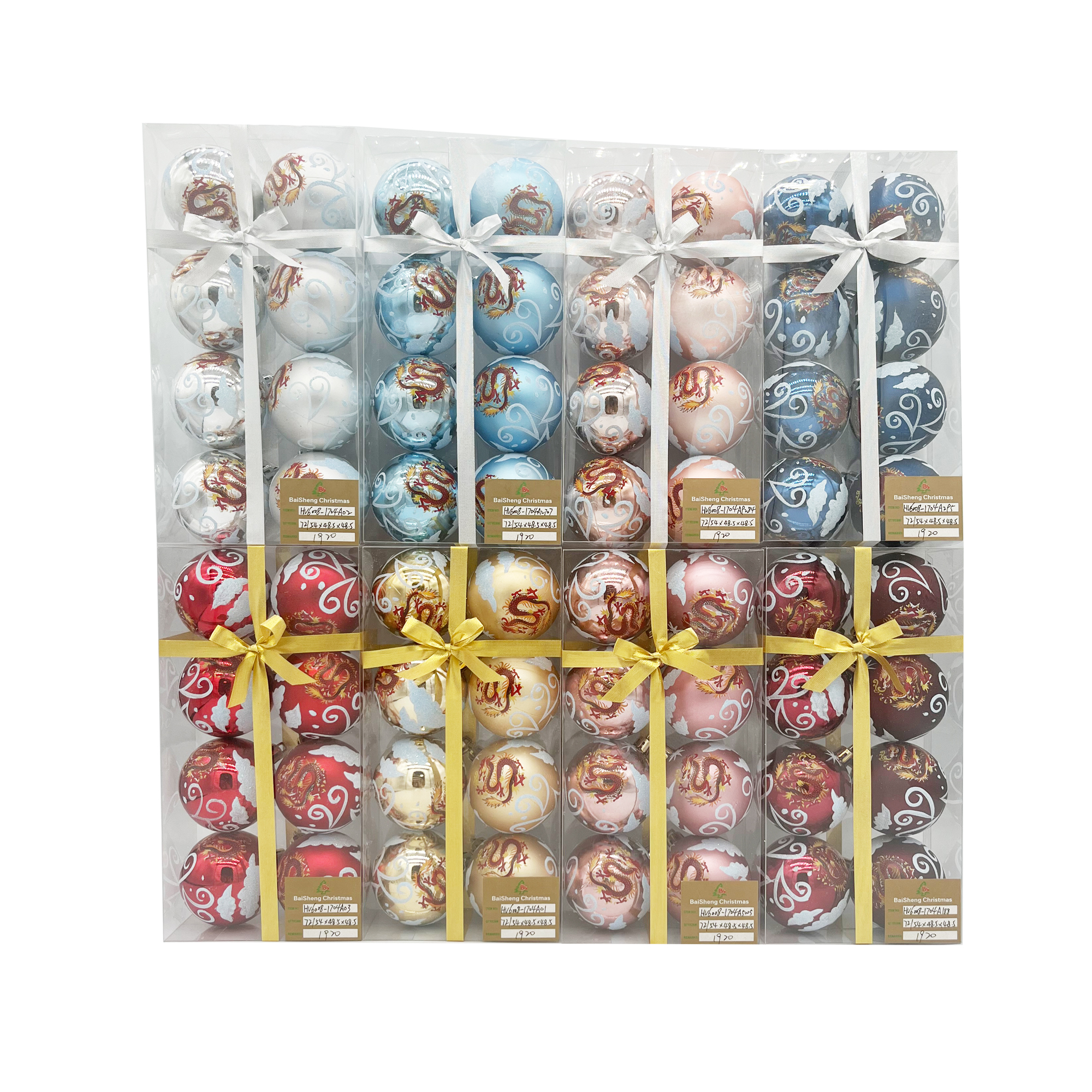 6cm Painted Christmas Balls, 8pcs In PVC Box With Ribbon