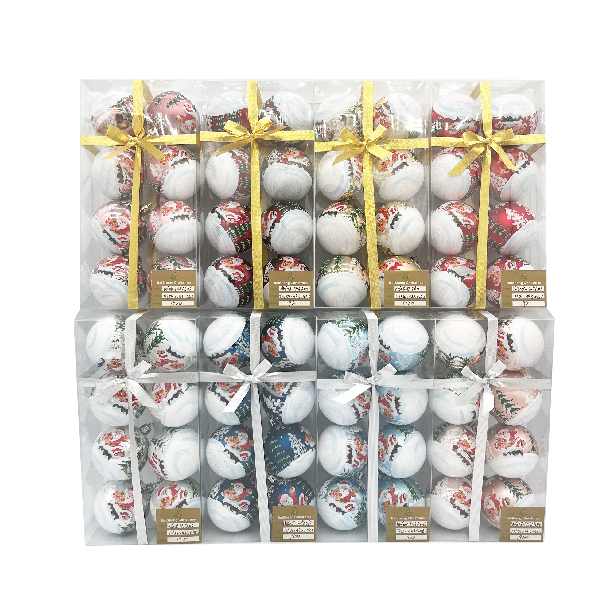 6cm Painted Christmas Balls, 8pcs In PVC Box With Ribbon