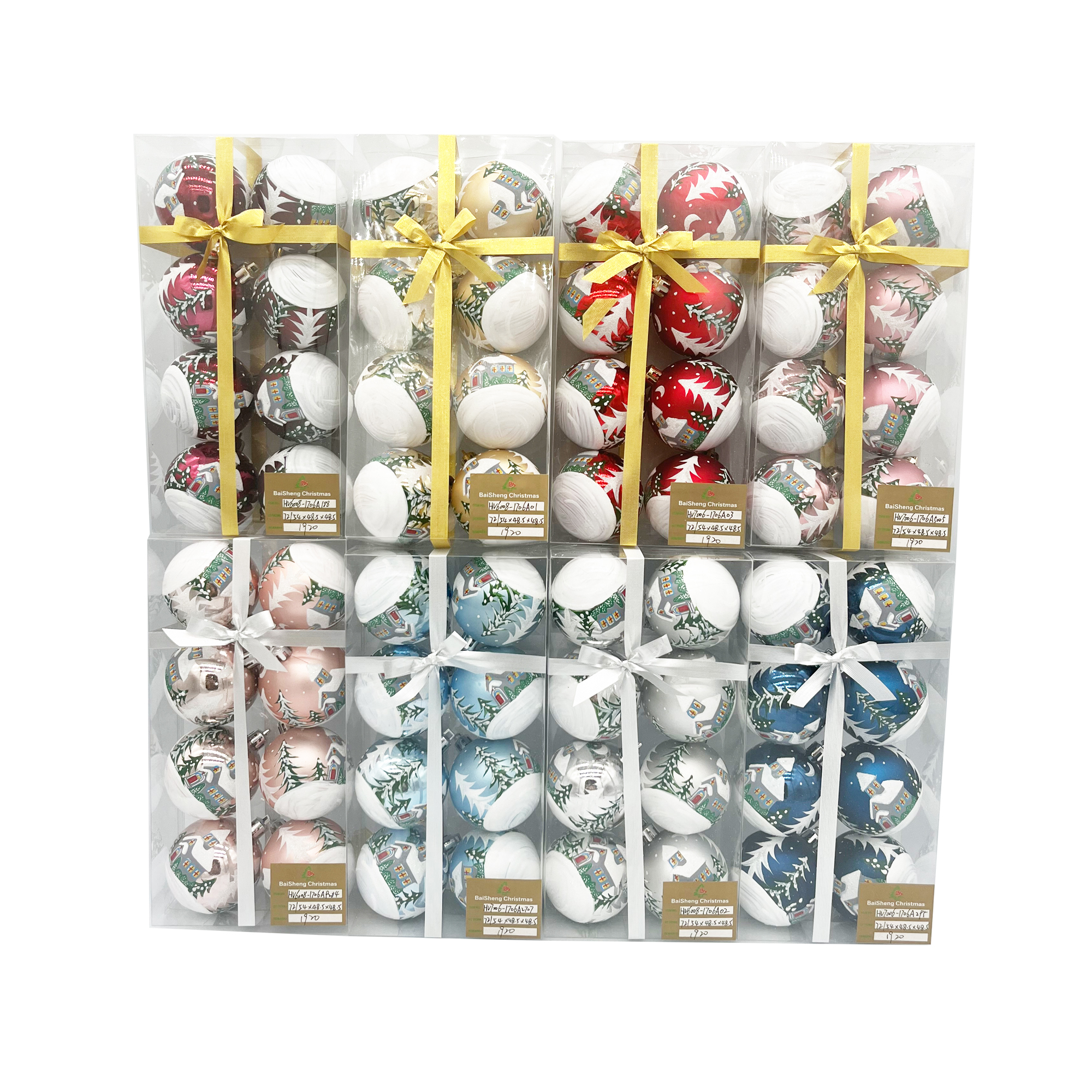 6cm Painted Christmas Balls, 8pcs In PVC Box With Ribbon