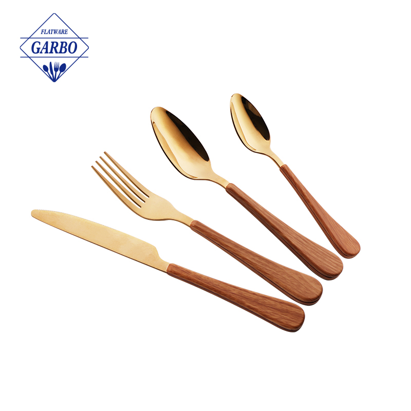 GARBO one and only new design wooden golden plastic cutlery set