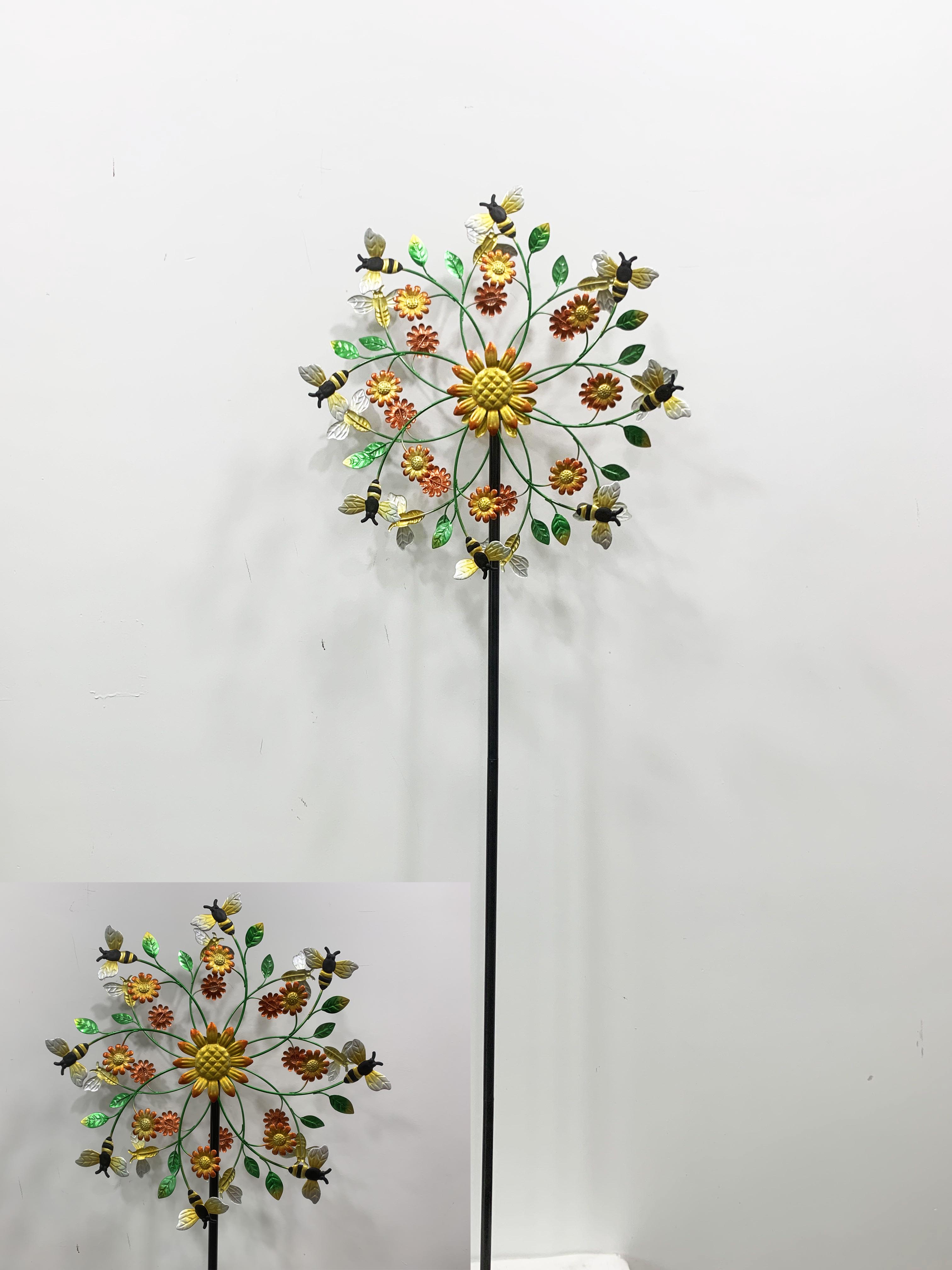 Garden Metal Bee Windmill Stake