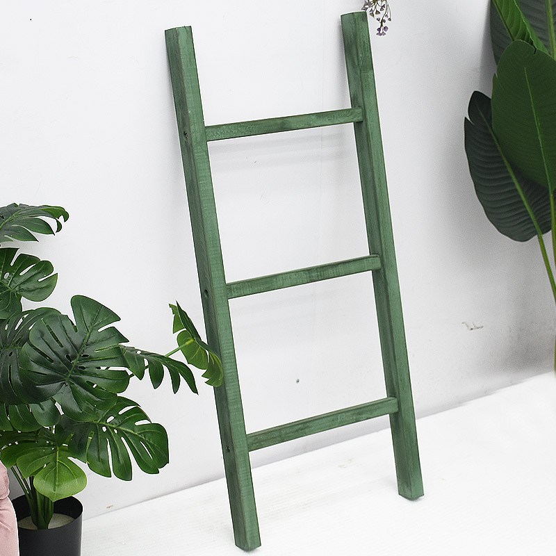 Rustic green mini Wood Hand Towel Holder Rack 3 Rung Wall Leaning Blanket Towel Ladder