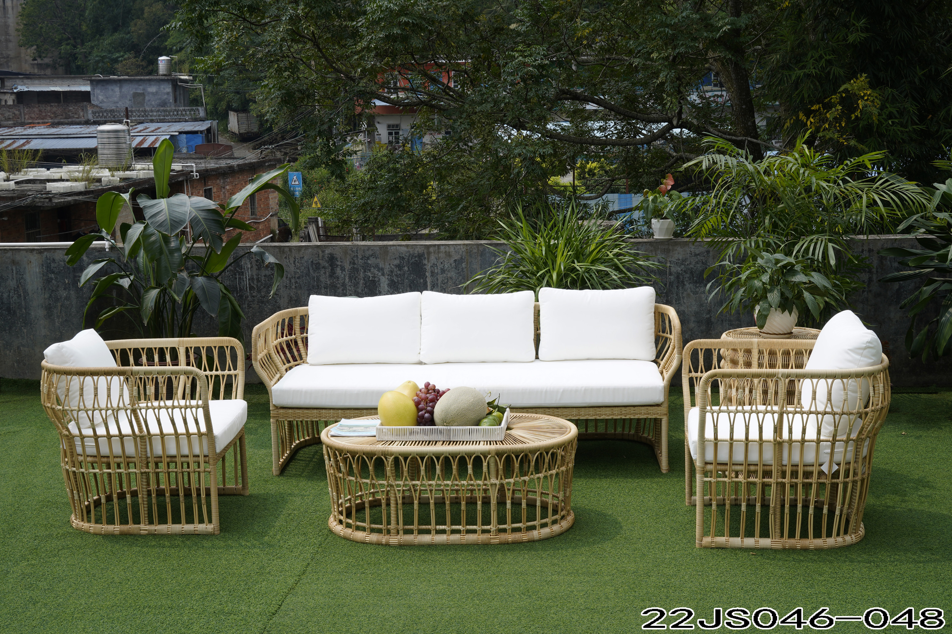 retro woven outdoor rattan sofa set