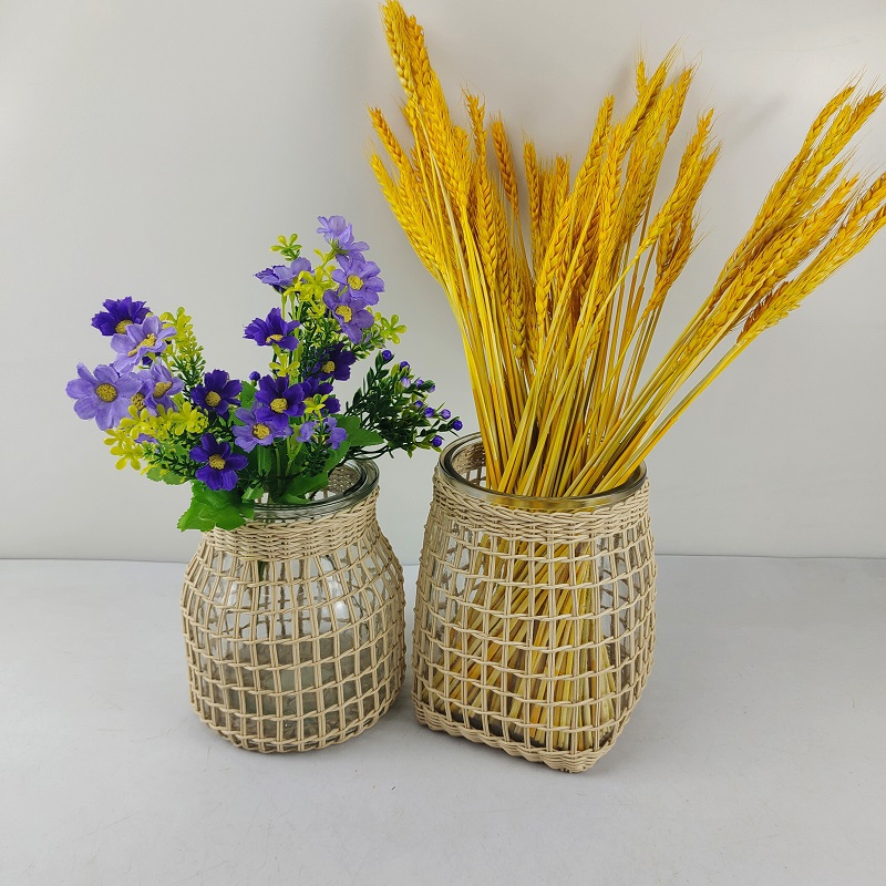 Vine basket flower arrangement glass bottle flower pot